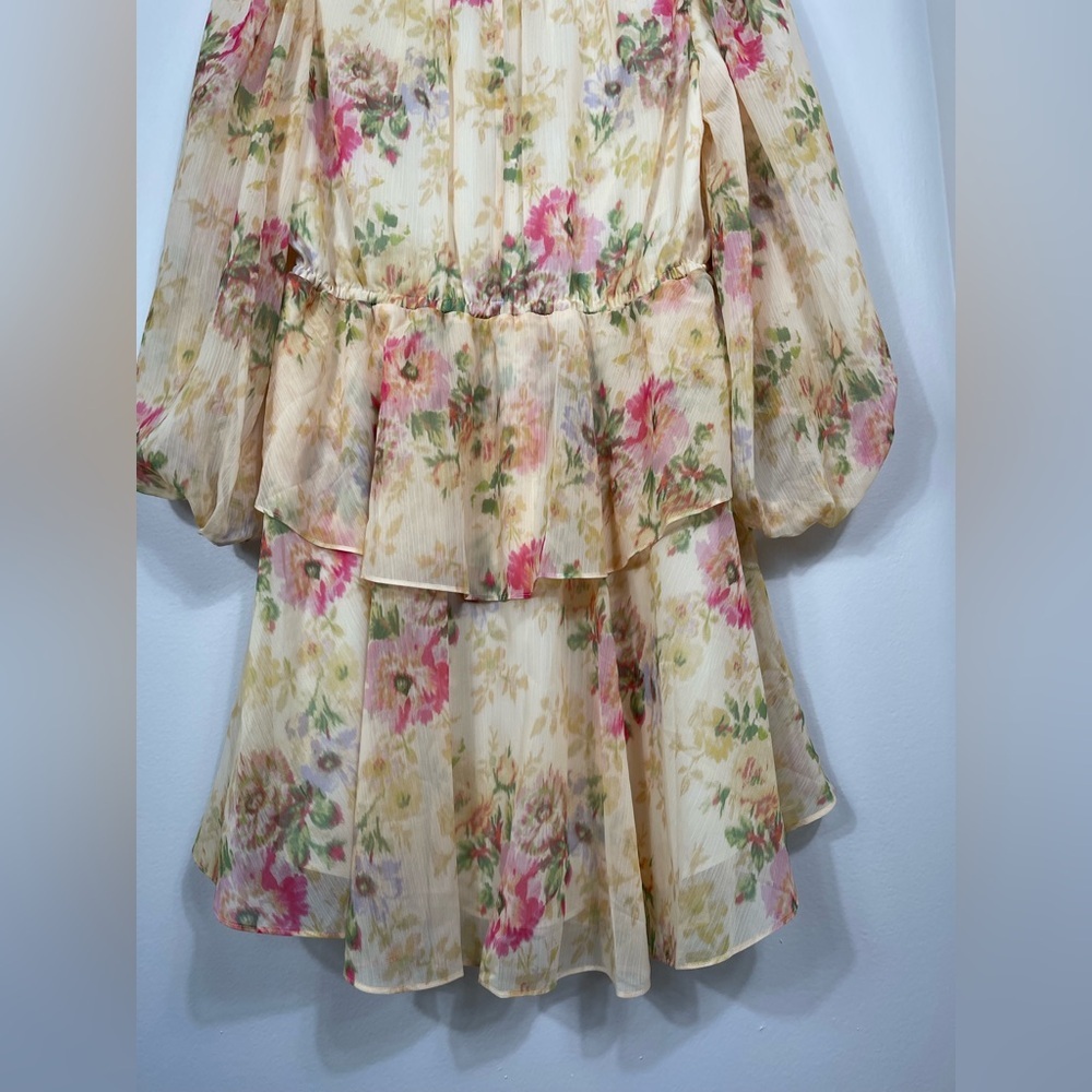 Ted Baker V-Neck GGT Printed Tie-front Mini Floral Chiffon Dress Yellow Accents - Picture 16 of 16